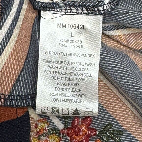 Miss Me NWT multi brown and navy striped long sleeve tunic blouse size L - Picture 14 of 16